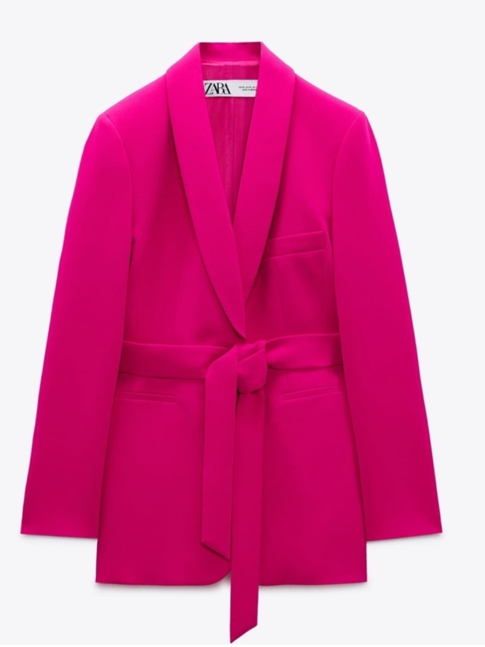 Zara Belted Tuxedo Collar Blazer Neon Fuschia Jacket Belted XS
